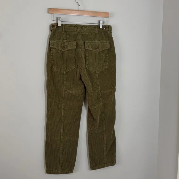 ALEX MILL Neil Cotton Corduroy Straight Leg Pants Olive Green Adjustable Waist 4 - Picture 6 of 15